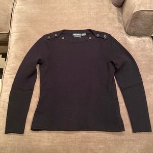 Ralph Lauren Premium Navy Wool and Cashmere sweater with Buttons at neckline